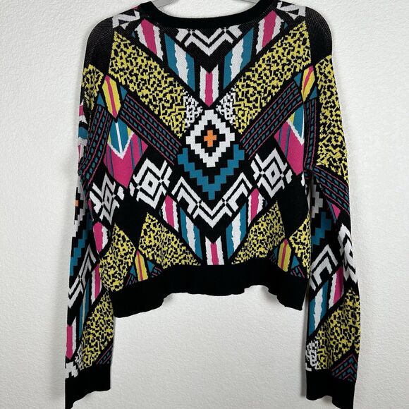 VTG Divided Sweater Women’s Sz M Y2K Multicolor Aztec Graphics 80’s 90’s - Picture 4 of 10
